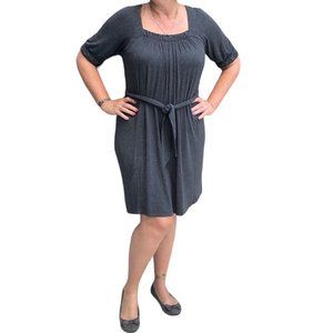 Daisy Fuentes Shirt Dress Womens Large Charcoal Gray Tie Waist Pleated Knee